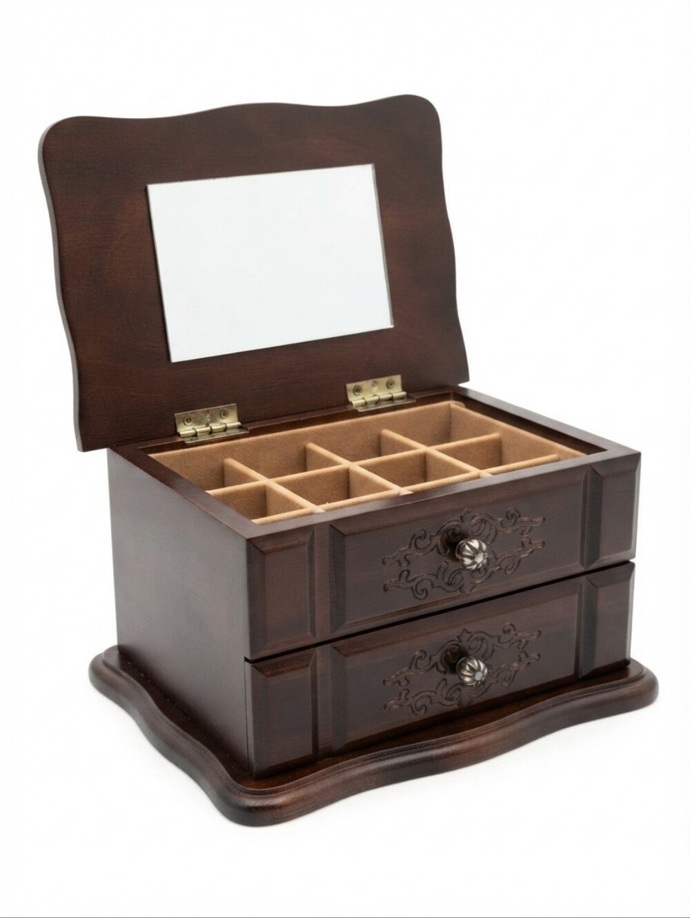 Vintage Brown Wooden Jewelry Organizer with Mirror